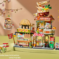 Street View Mini Building Blocks Toys, Chinese Hippest Dish Store Model Set Lemon Tea Shop River Snails Rice Noodle Shop