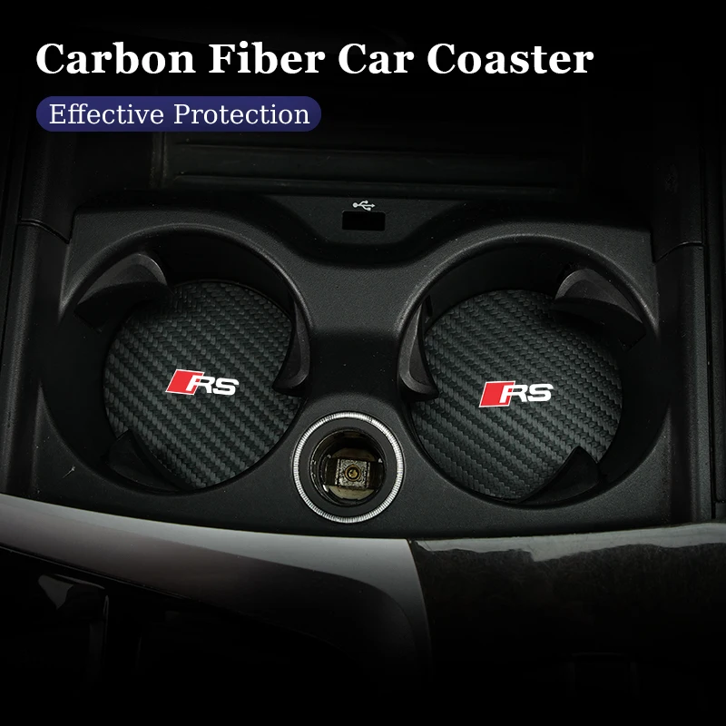 2Pcs Carbon Fiber Car Water Cup Holder Protective Pad For Audi RS5 RSQ3 RSQ8 RS3 RS4 S3 S4 RS6 RS7 S5 S6 S7 S8 A3 A4 A6 Q3 TT S1