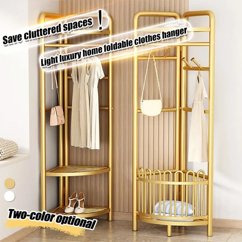 Household bedroom folding corner coat rack rod floorstanding clothes rack room hanging clothes rack