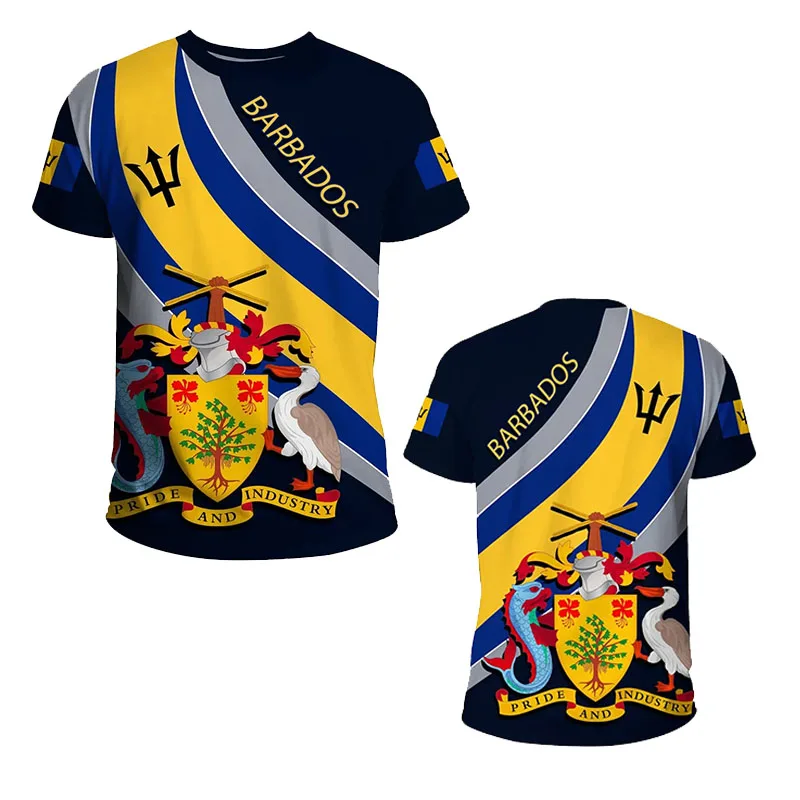 Barbados Flag Graphic T-Shirt For Men Clothes 3D Printed Outdoor Sportswear Tee Shirts Round Neck Short Sleeves Casual Tops