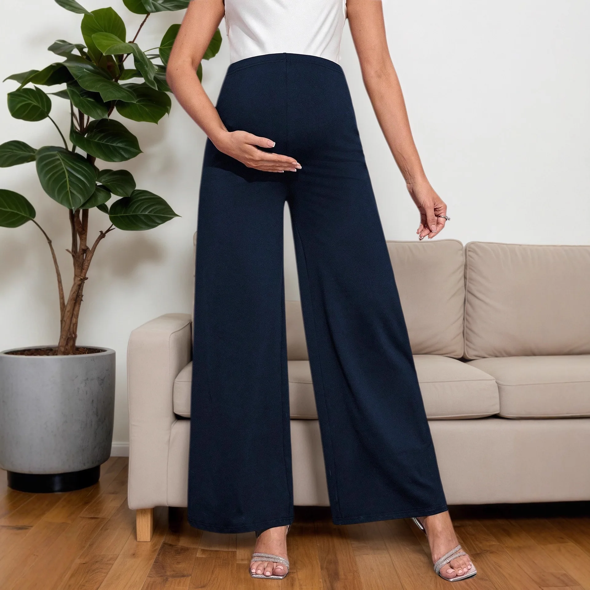 

Pregnant Women Casual Loose Pants Maternity Adjustable Waist Belly Support Wide-leg Trousers New 2026 Spring Pregnancy Clothing