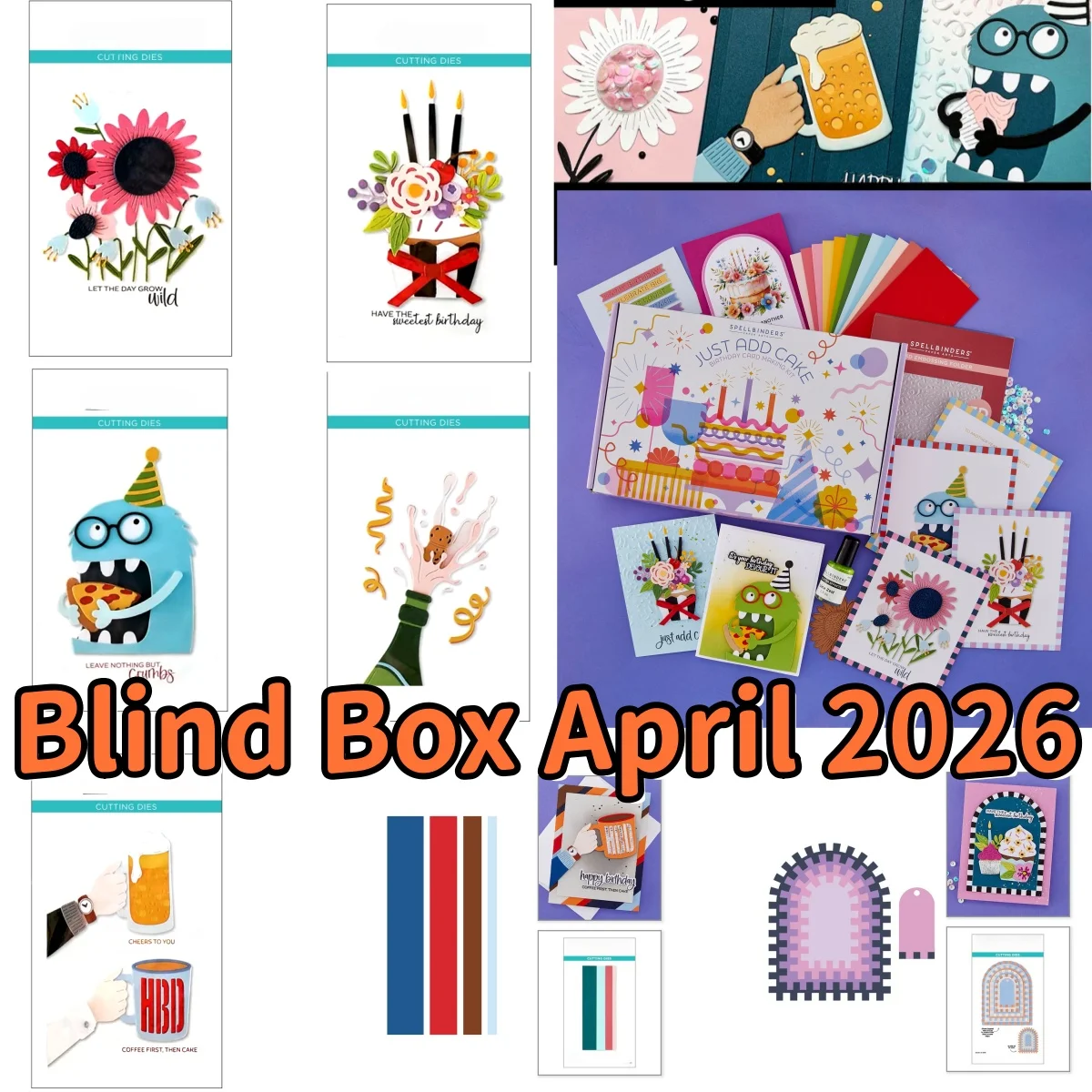

Blind Box April 2026 Birthday Chompster Brew Etched Flower Metal Cutting Dies Clear Stamps Hot Foil for DIY Card Scrapbook Craft