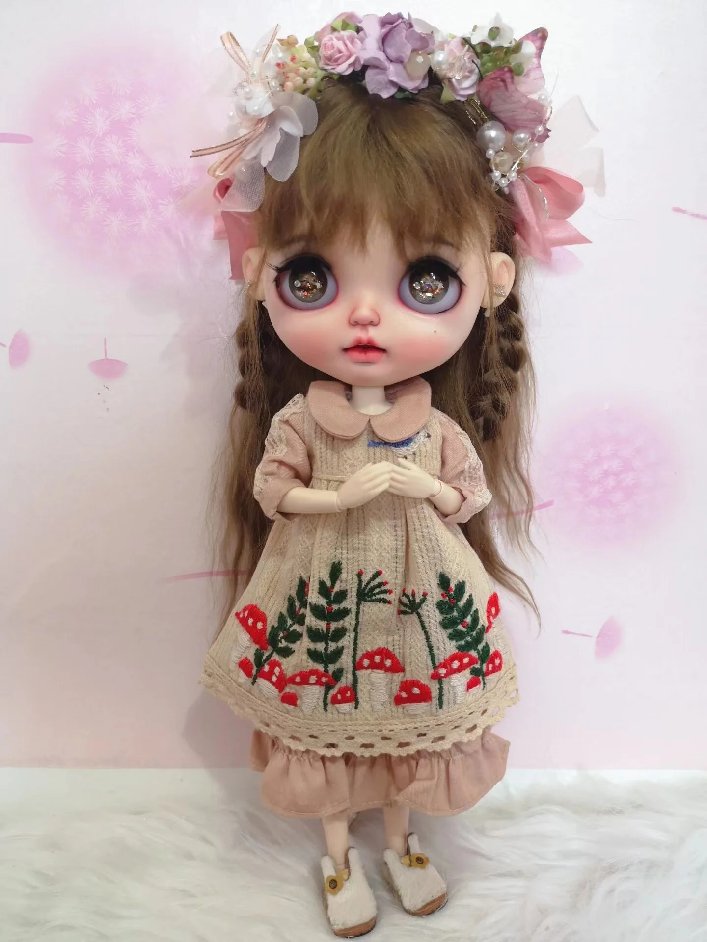 Hand embroidery Blythe clothes dress Mushroom forest skirt 1/6 30cm (Fit Pullip,Ob24, Licca、monst、holala、Azone,ICY, JerryB)