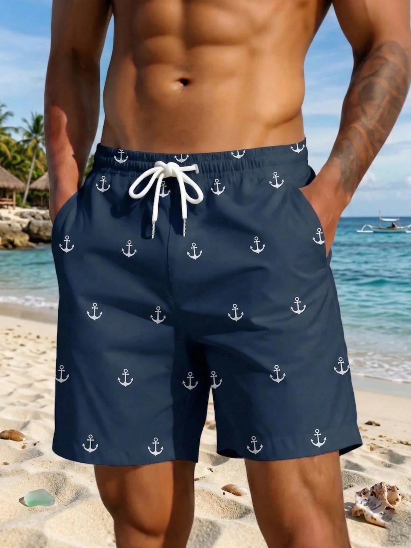 Herren-Shorts mit 3D-Digitaldruck „Ocean Element“, lässig, für den Strand, den Alltag und den Urlaub, mit Kordelzug, einlagig, ohne Futter, hawaiianisch – Detail 2