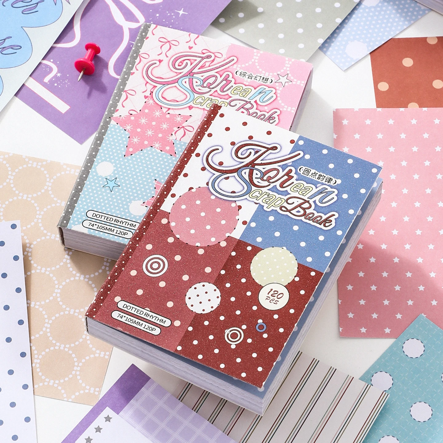120-teiliges Y2K-Style Sonnenmuster-Papier, Pastell-Leoparden- & Karo-Scrapbook-Papier-Set