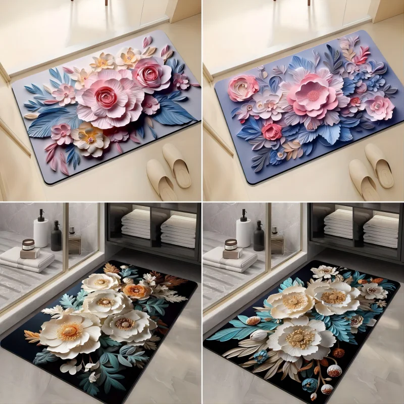 Aesthetic Flower Bath Mat Non-slip Doorway Bathroom Floor Rug Super Absorbent Entrance Carpets Diatom Mud Foot Pad Home Decor