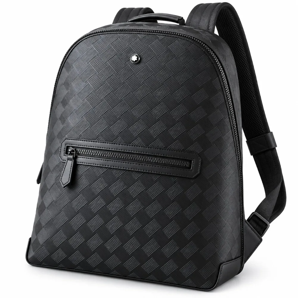 Men's Leather Backpack Luxury Style Business Rucksack Textured Pattern Front Zipper Pocket Casual Travel Office Bag for Men Gift