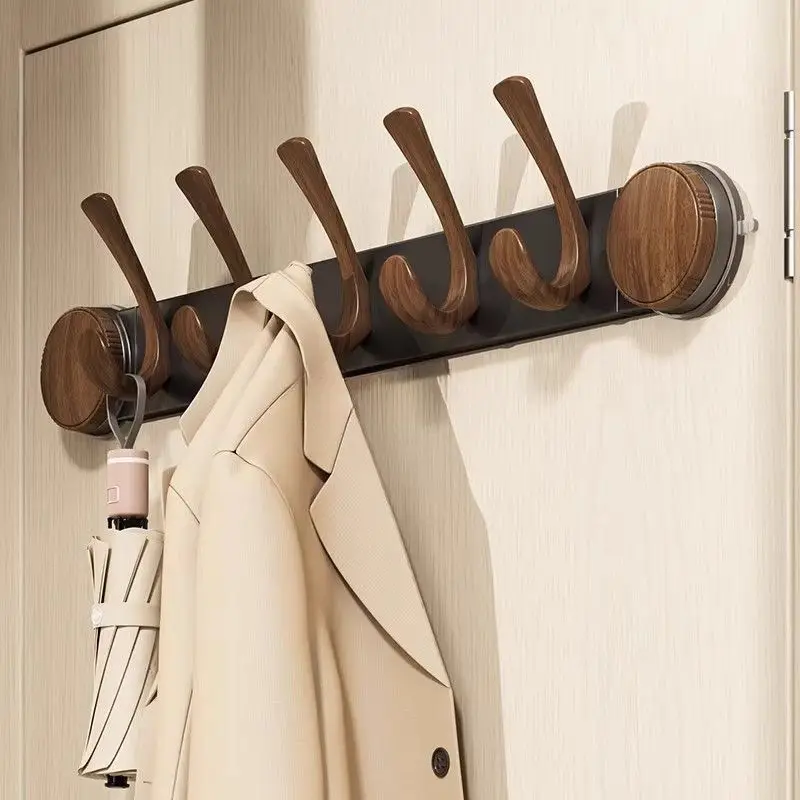 Wood Grain Adhesive Door Hooks, 5 Hooks Heavy Duty Wall Mounted Coat Rack, No Drilling Rustproof Hanger for Bathroom Bedroom