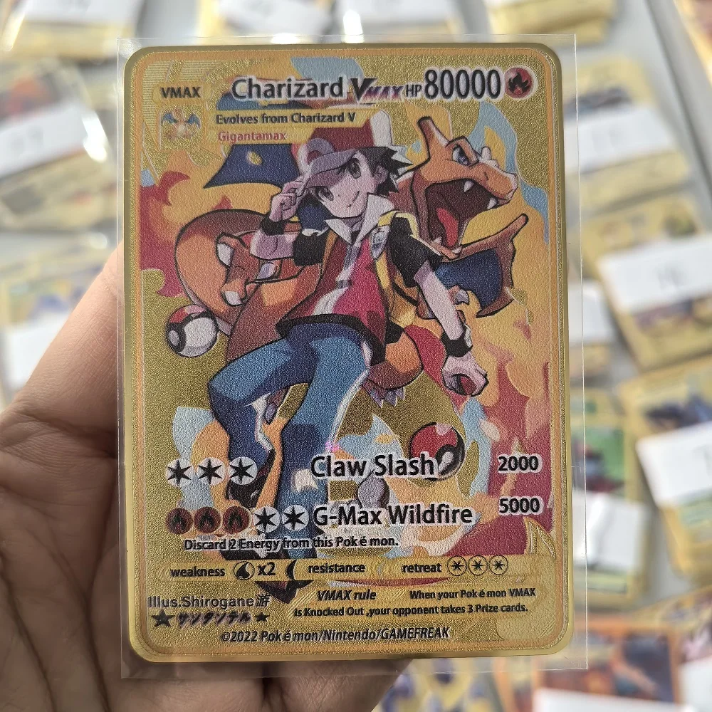 10000HP Charizard Vmax Pokemon-Karten Metall Englische Karte Arceus GX Vstar V Goldene Limitierte Kinder-Geschenkkarten Spiel Kampf Sammelkarten