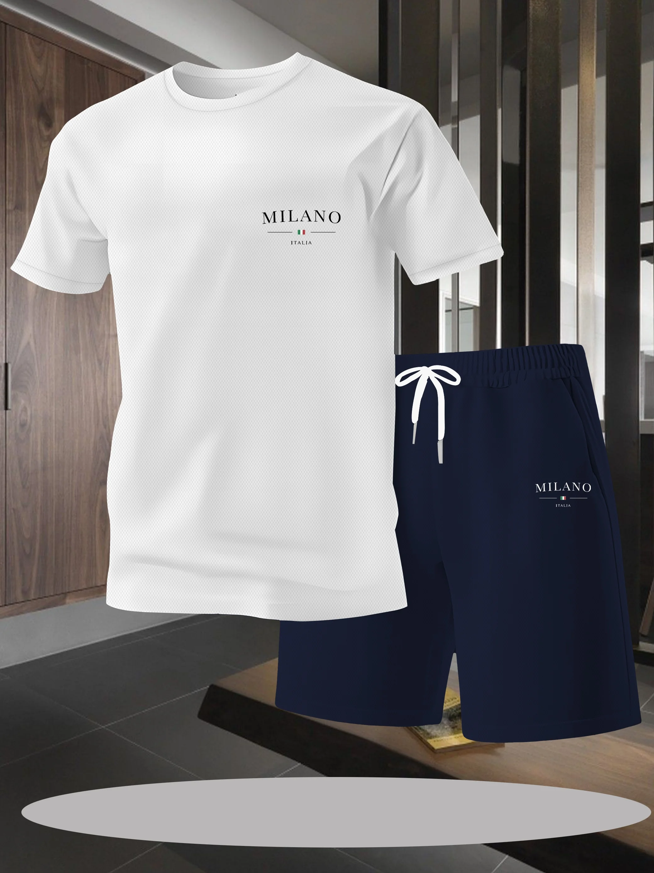 

Simple and stylish breathable top paired with pants, men's casual short sleeved shorts set