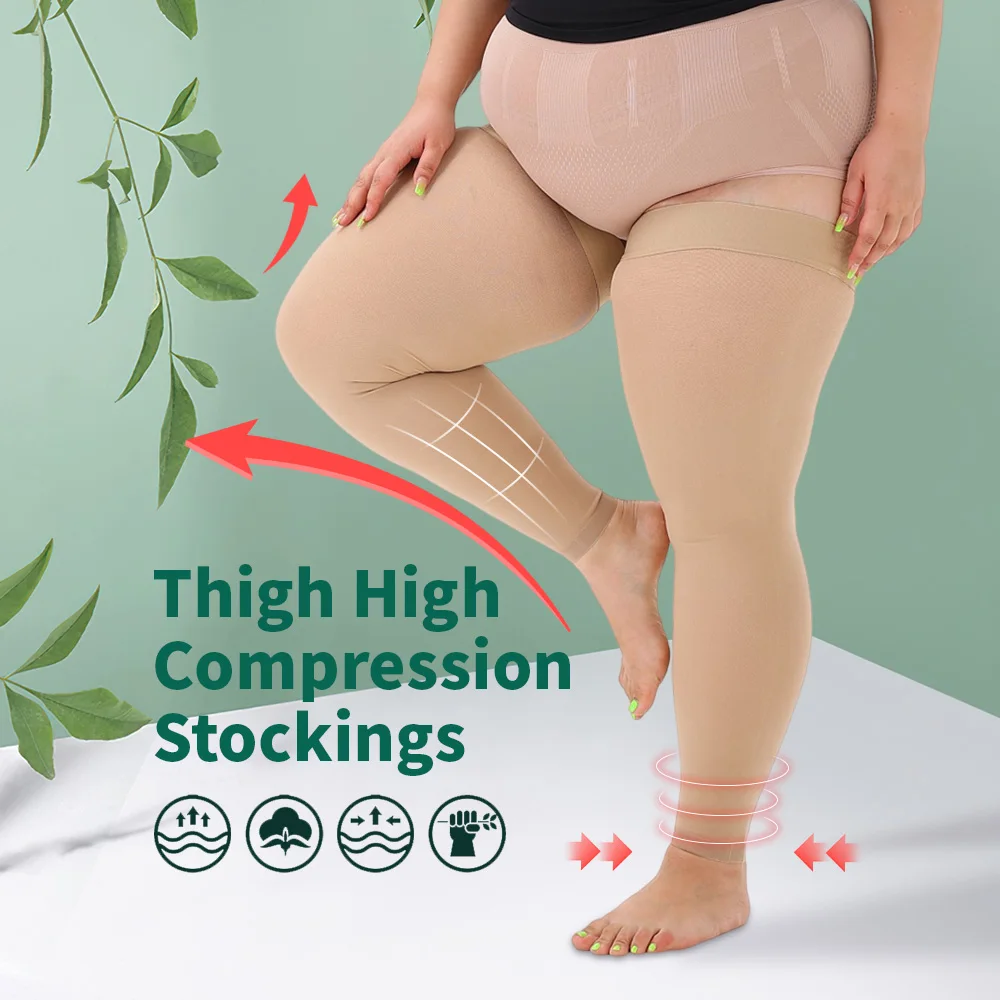 

Legbeauty Plus Size Class 2 Compression stockings Unisex 20-30mmHg Thigh High Socks Stress Relief Pressure Stockings Beige Color