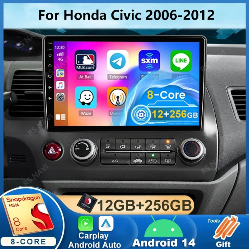 

For Honda Civic 2005-2012 Car Multimedia GPS autoradio 4G WIFI DSP Wireless Carplay Android 14 Auto Car Radio 9imch