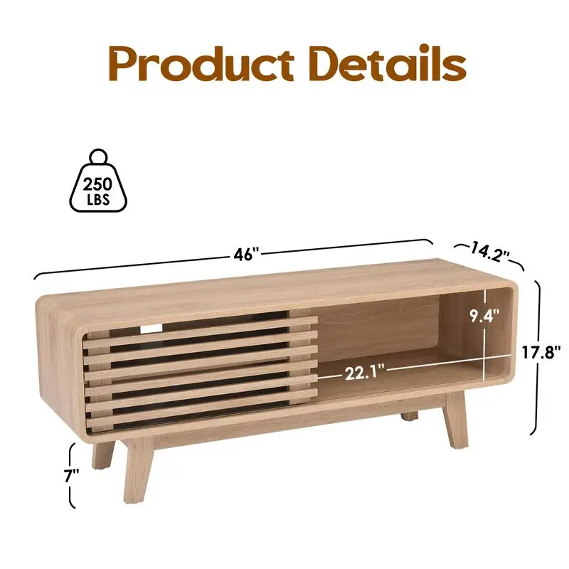 Mid-Century Modern TV Stand for Up to 59" TV, Storage Cabinet with Sliding Door, 46" Console Table for Living Room & Bedroom,