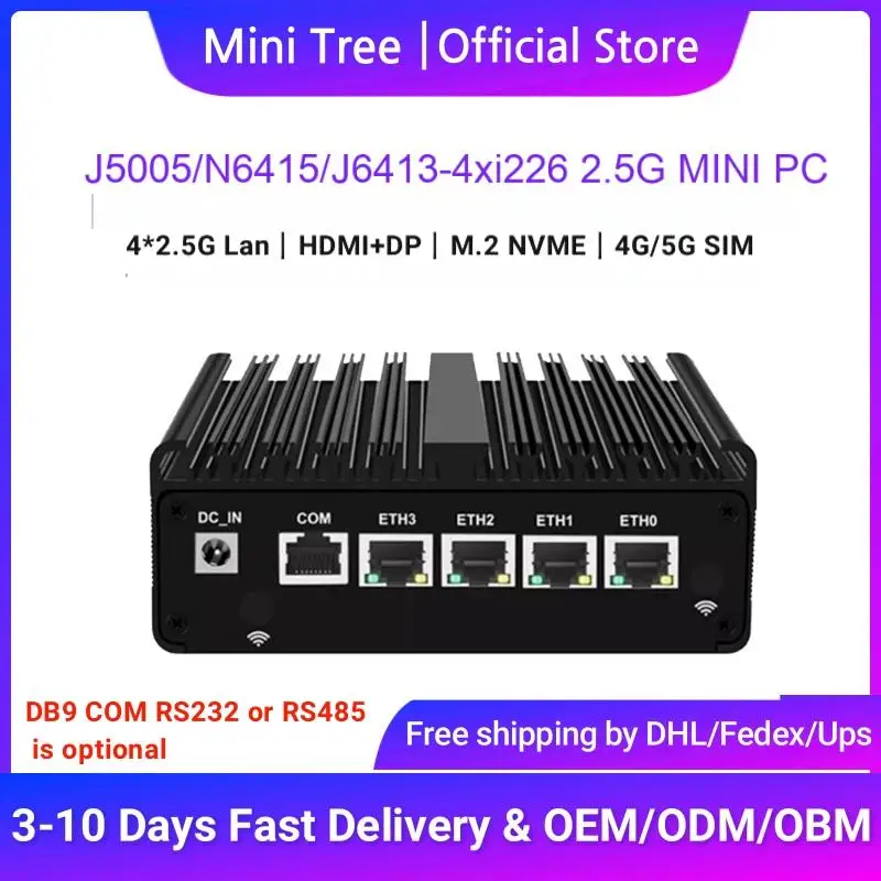 4x2.5G LAN Mini Firewall PC Celeron 7305 J5005/J6412 HD DP 8GB RAM 256GB SSD Home Office Openwrt Mini Router Proxmox Host 4G