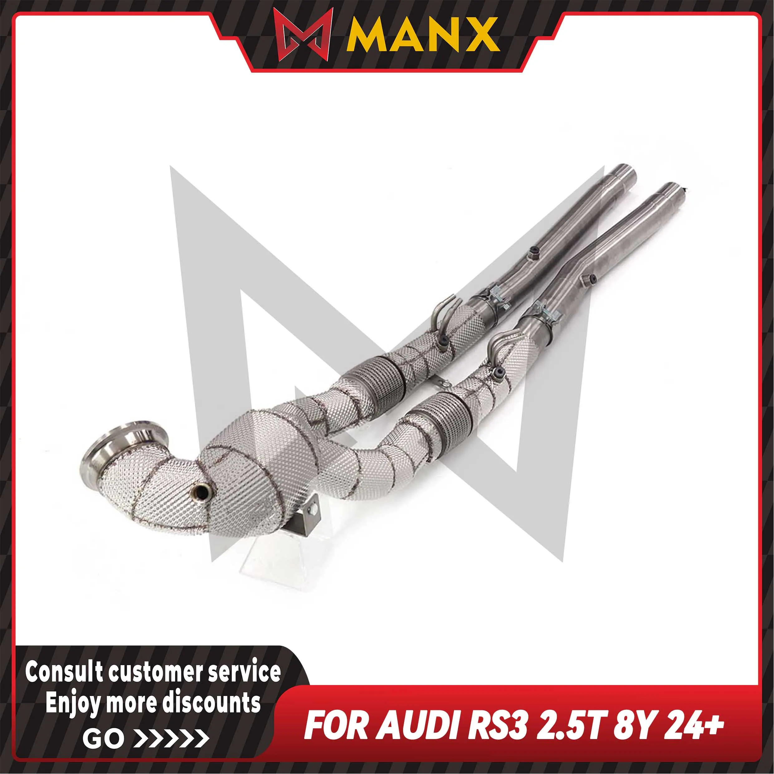 

MANX Downpipe Resonant tube Suitable for AUDI RS3 2.5T 8Y 24+ Stainless steel Performance Exhaust System With Heat Shield