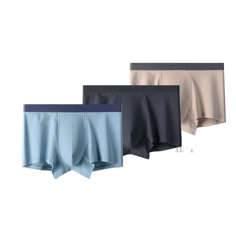 ملابس داخلية رجالية من القطن بلون سادة من BOWEYLUN مريحة ومسامية متوسطة الخصر للرجال