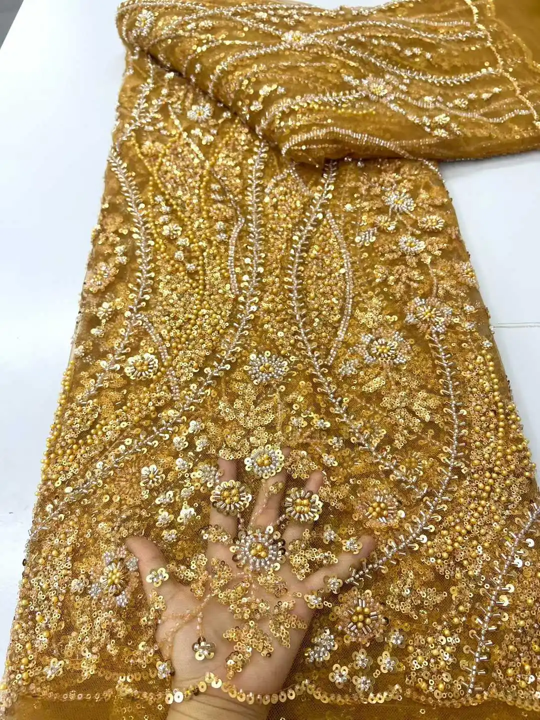 African Sequins Beaded Groom Lace Fabric High Quality French Tulle Lace Fabric 2026 Embroidery Nigerian Lace Fabrics JL