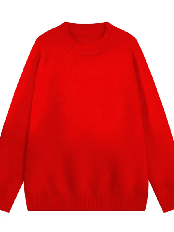 

Мужской однотонный вязаный свитер свободного кроя с круглым вырезом, повседневный, с длинным рукавом, зимний базовый слой, удобный, мягкий, из полиэстера