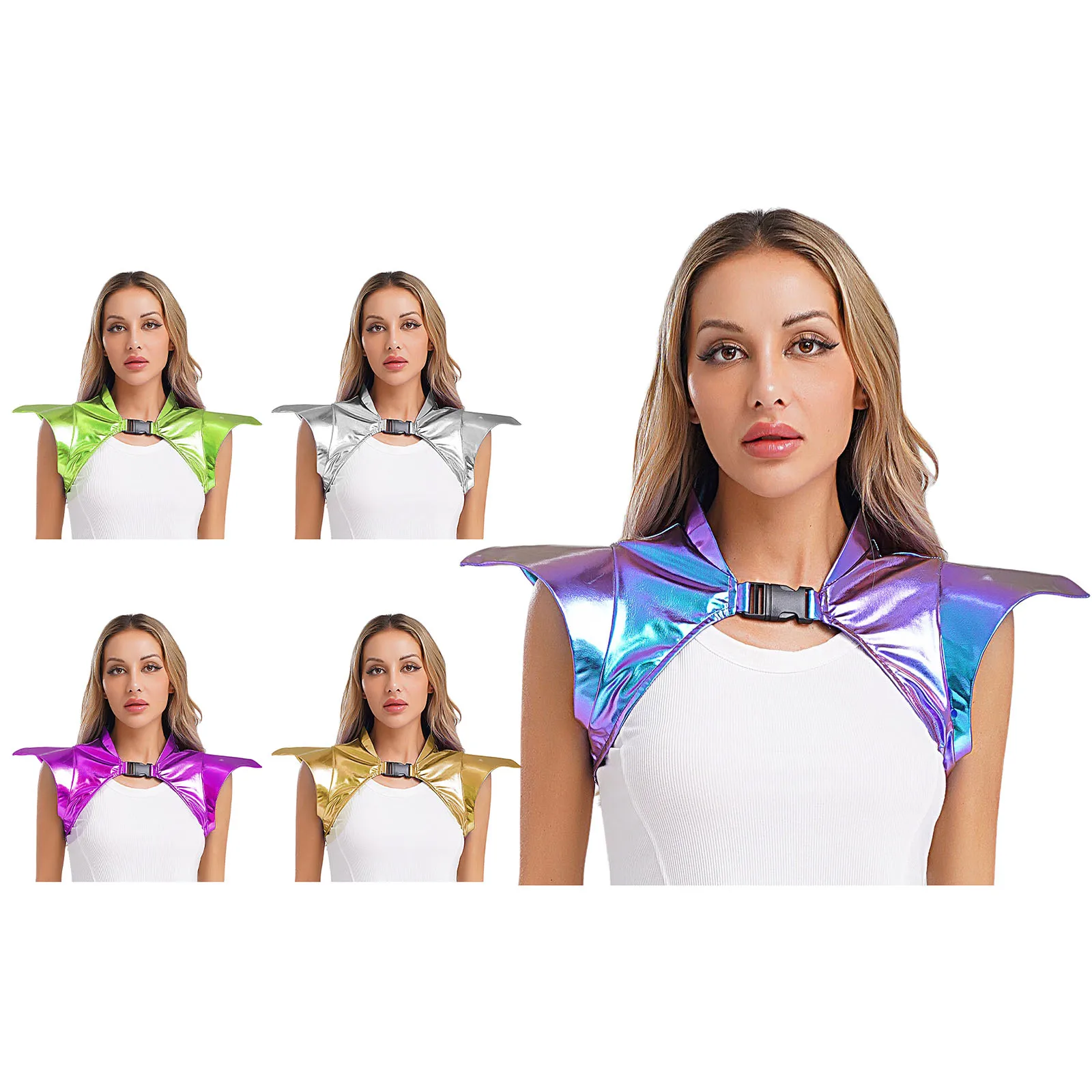Women Metallic Gothic Armor Shrug Shiny Steampunk Shoulder Epaulet Collared Pauldron Armour Singer Alien Robot Cosplay Costume