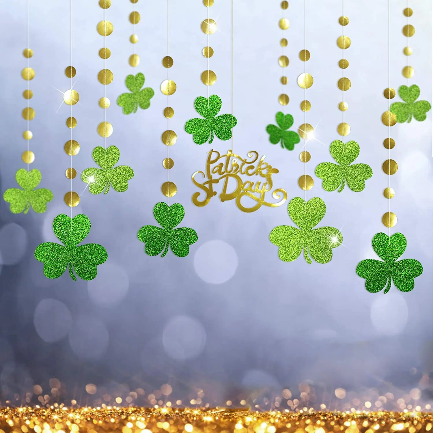 St Patricks Day Garland Banner Saint Patricks Green Party Decoration Shamrock Clover Garlands Banner Streamer Hanging Backdrop