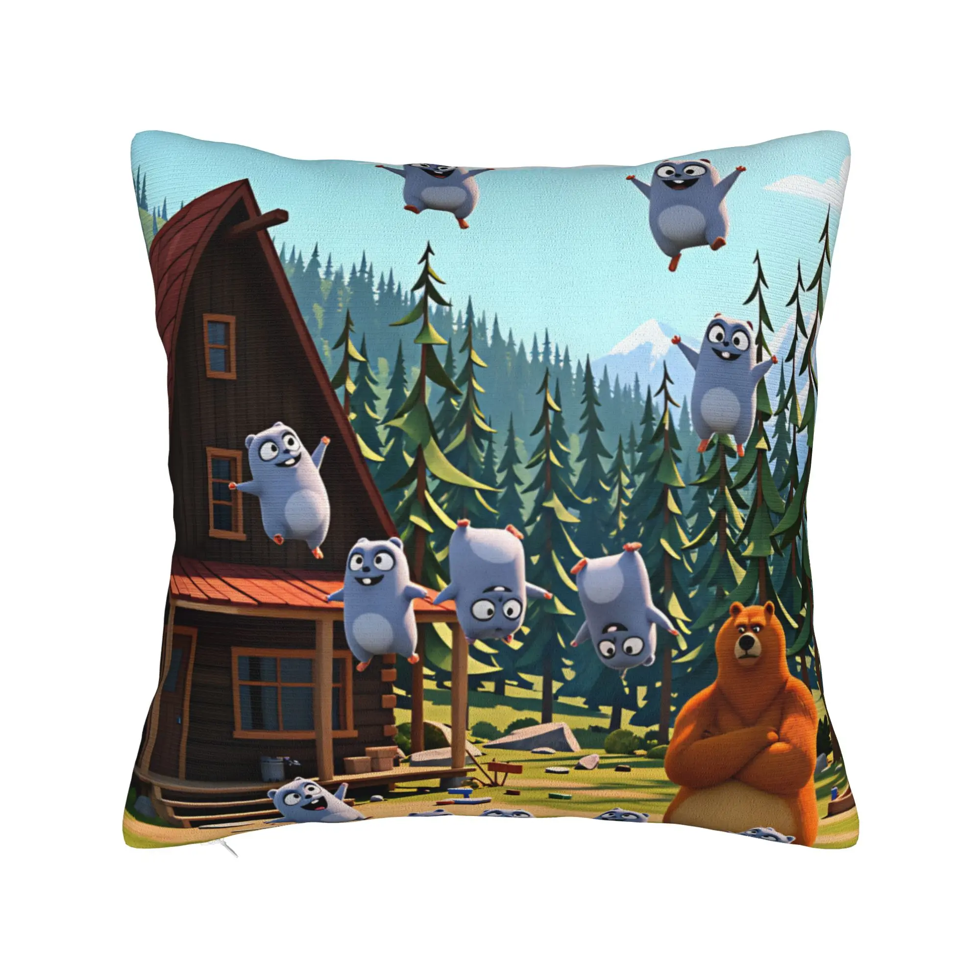 Grizzly and Lemmings Pillow Case  Cushion Cover Square Graphic Pillow Cover Kawaii Pillowcases For Sofa Car Home Decor