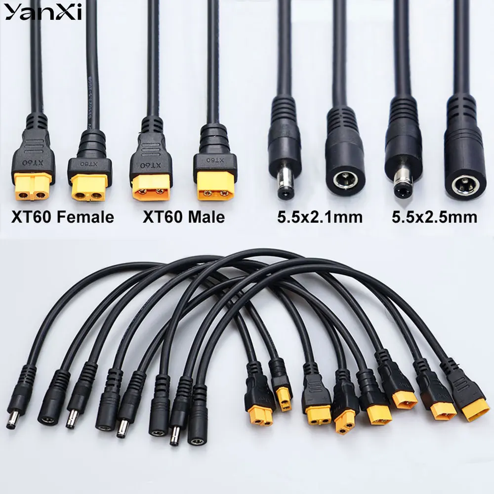 YanXi 1Piece XT60 Male/Female Connector To DC5521 DC5525 15AWG Power Cable Adaptor For Car Battery Charging Adapter Cables 30CM