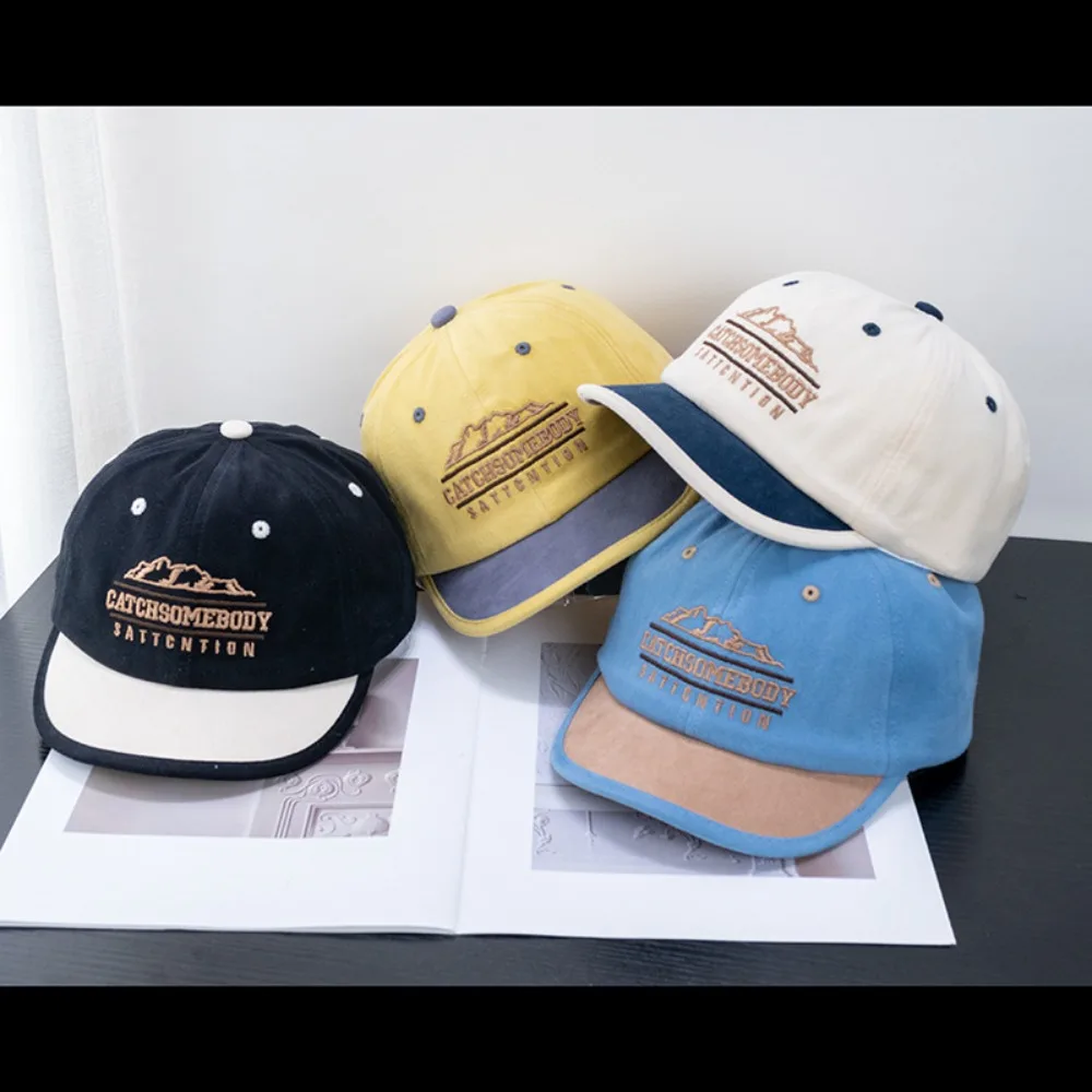 Fashion Short Brim Couple Baseball Hat Adjustable Anti-Sun Dad Hats Versatile Retro Streetwear Hats Unisex