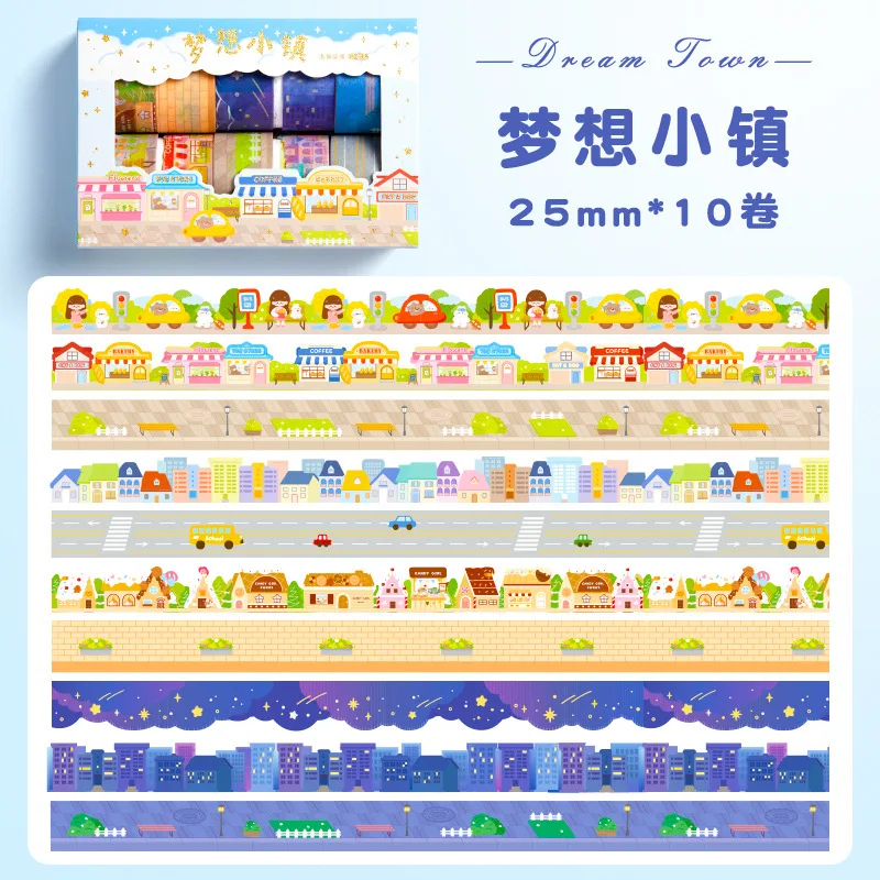 10 Roll/Box Vintage Colorful Cloud Washi Tape Masking Set Scrapbook Bullet Diary Stickers Adhesive Stationery for Girls Students