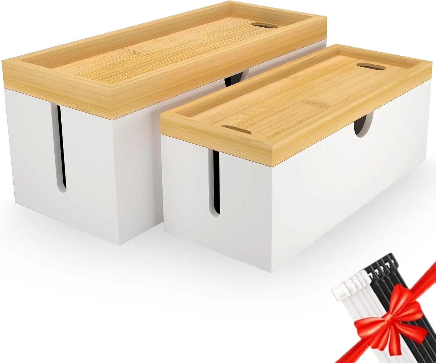 

Large Bamboo Cable Management Box, Cord Organizer for Desk and Home, Easy Setup