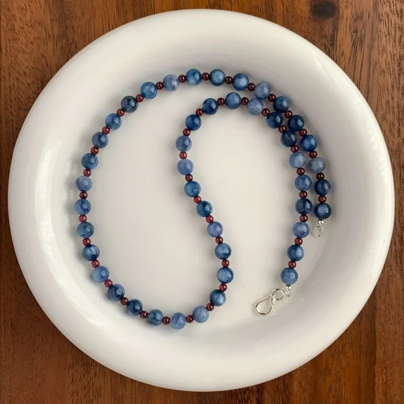 

New Year Autumn Winter Natural Blue Aventurine Beaded Necklace Fashion Exquisite Collarbone Chain Versatile Necklace Decoration