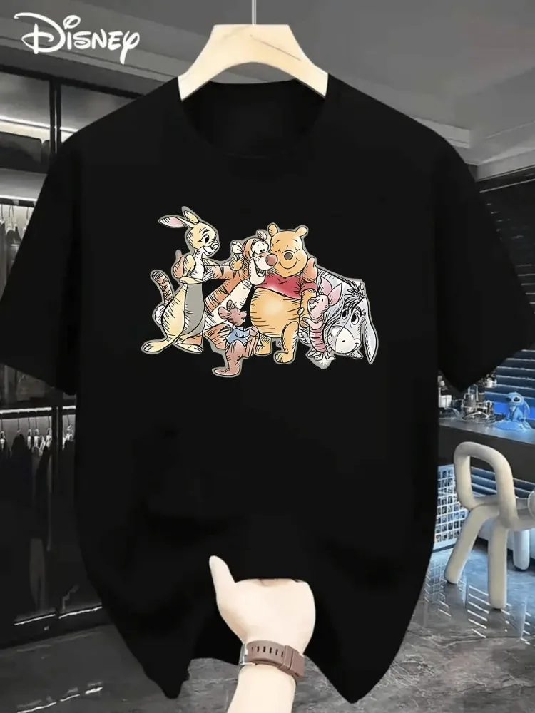 ديزني ويني ذا بوه تي شيرت نسائي لباس غير رسمي للحياة اليومية والمناسبات موضوعية نمط الزوجين القطن قصير الأكمام فضفاضة تناسب #2