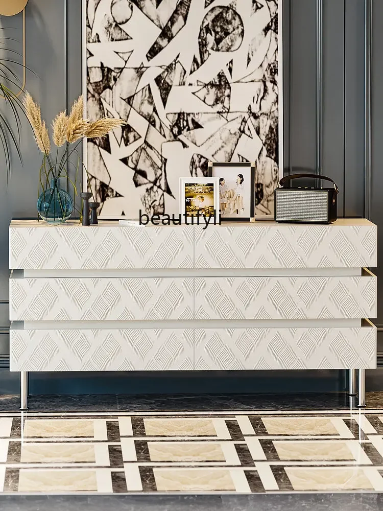 

xxxLight Luxury Solid Wood Nine-Drawer Cabinet Bedroom Storage Cabinet Locker Living Room White Six Buckets Side Cabinet