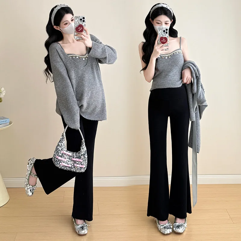 ملابس الأمومة القوس الرقبة محبوك سترة المرأة الخريف جديد تنوعا الأمومة الأعلى