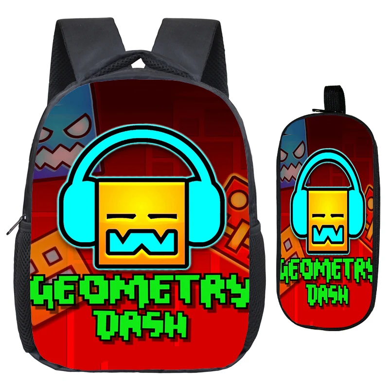 

Geometry Dash Cartoon Kindergarten Bags 2pcs Set Kids Backpack Funny Print Waterproof Schoolbag Boys Girls Bookbag Softback Bags