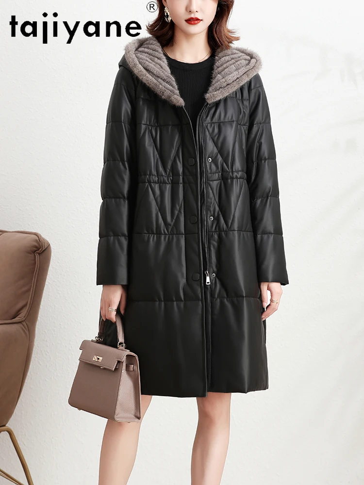 TAJIYANE Piumino in vera pelle di pecora da donna Pelliccia di visone con cappuccio Giacca in vera pelle Capispalla sottile Abbigliamento invernale da donna 2025 상??.킹