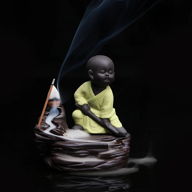 1pc,Creative Home Decor The Little Monk Censer Backflow Incense Burner Purple Clay Stick Incense Holder(Without Incense) view 6