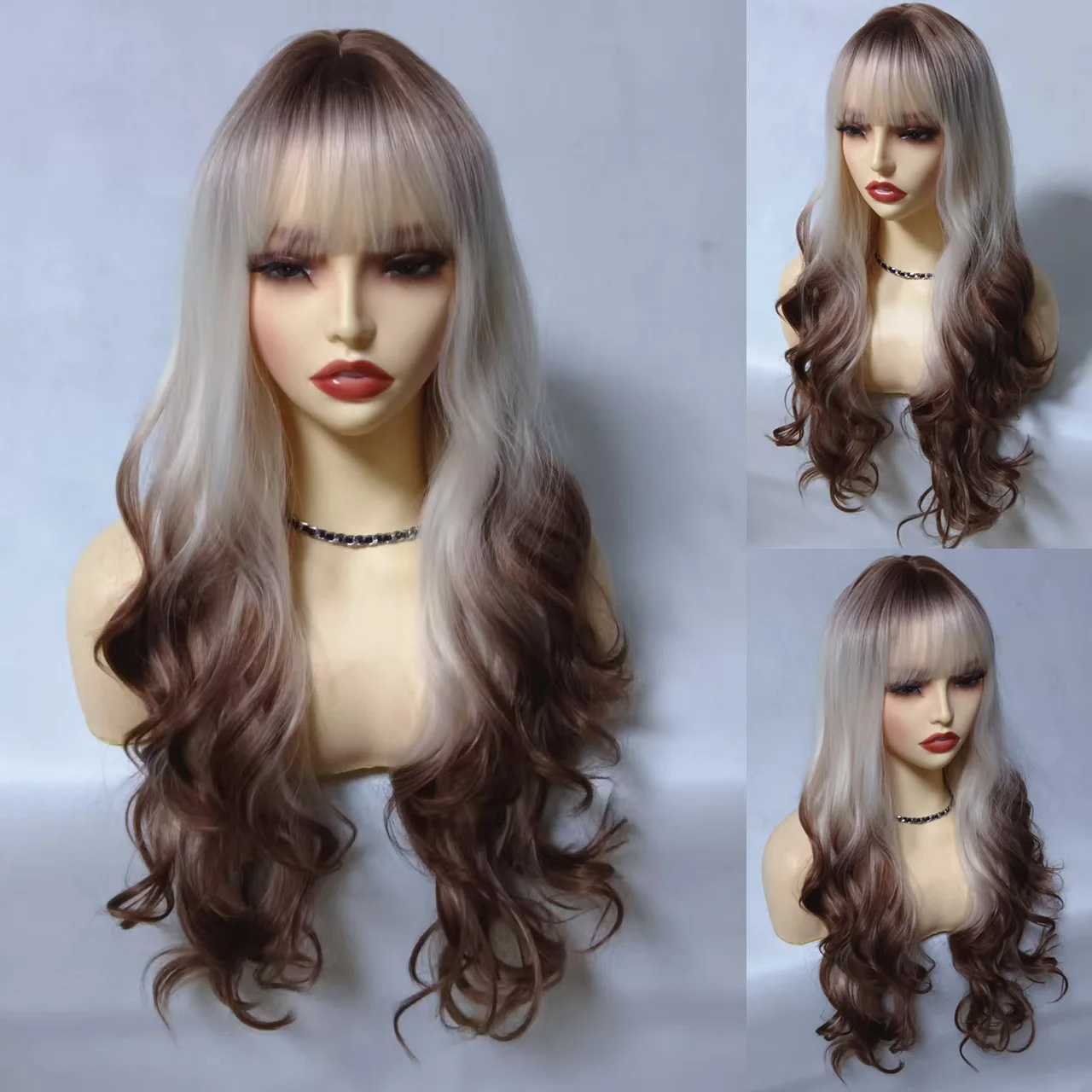 

Ladies 26 long gradual change curly wavy wig elegant heat resistant synthetic hair natural look