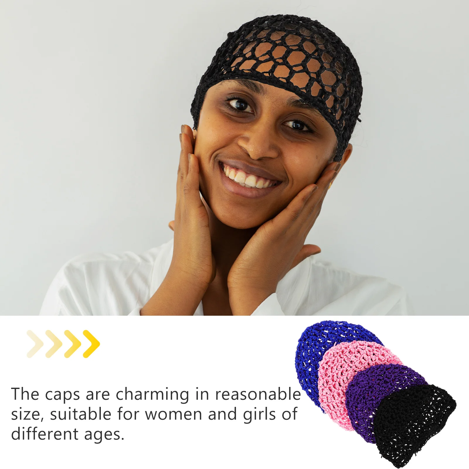 4 قطع من قبعات النوم الكروشيه الشبكية للنساء، شبكة شعر خفيفة الوزن ومسامية ومتينة، هدية للسيدات والفتيات والنساء #3