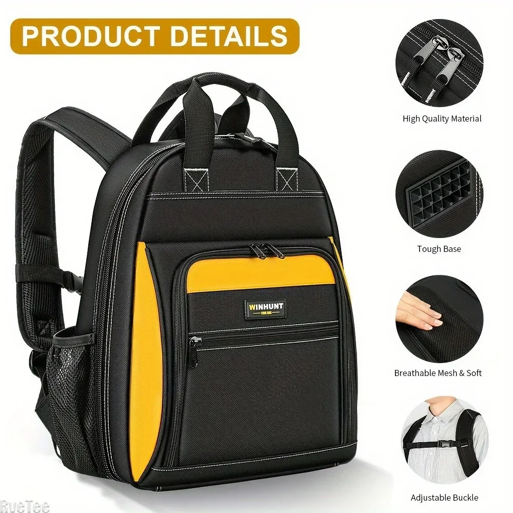 WINHUNT Multi-Pocket Durable Electrician's Backpack,Polyester Professional Tool Bag,22 Pockets Large Capacity Tool Organizer