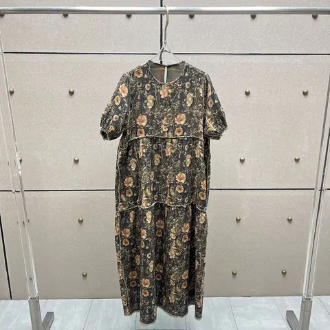 100% Cotton Women's Dress Y2K Fashion Print Reversible Loose-Fit Short-Sleeve Crew Neck Dress 2025 Fall/Winter New Arrival