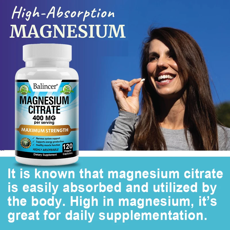 Balincer Magnesium Citrate Supplement Supports Muscle, Nervous System, Bone, Heart Health and Provides Energy