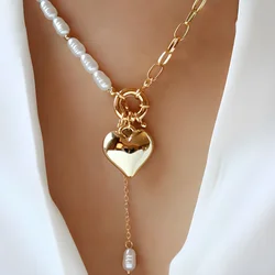 Trend Elegant Jewelry CCB Heart Pendant Necklace Geometry Faux Pearl Chain Unquie Women Valentine's Fashion Necklace Wholesale