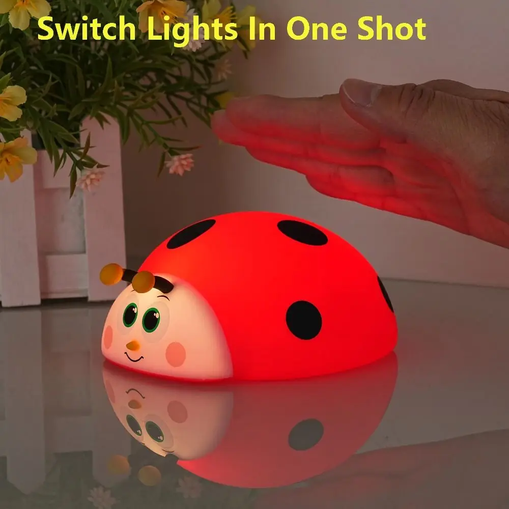Touch Control Ladybug Night Light Type-C Rechargeable Eye Protection Nursery Sleeping Lamp Squeezable 3 Modes