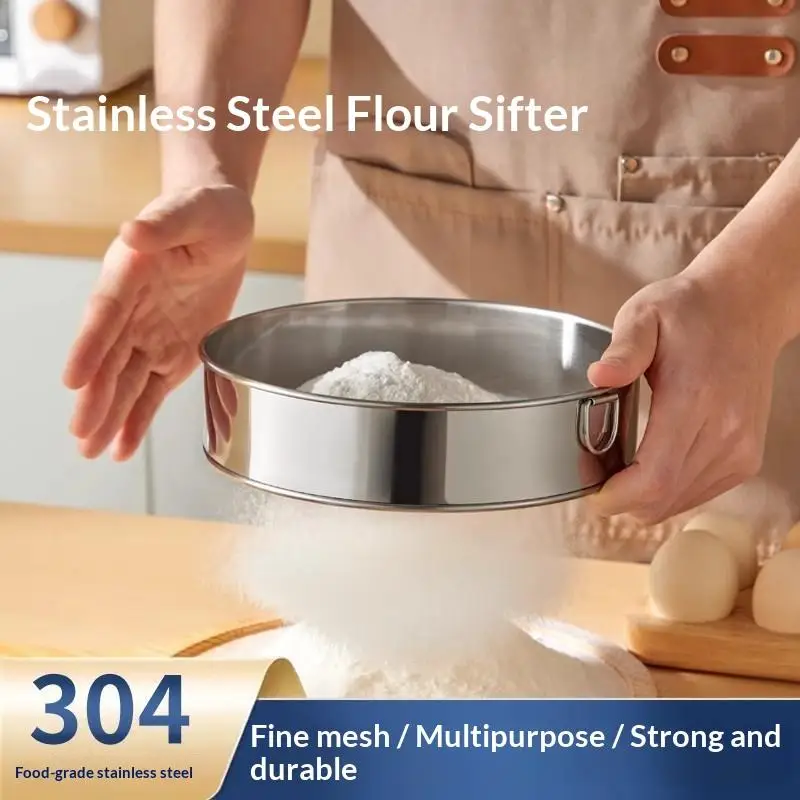 Round Flour Sieve Stainless Steel 15/20/25/30/35cm Mesh Flour Sifter Ultra-fine 40/60 Mesh Silver Handhold Strainer Sifters