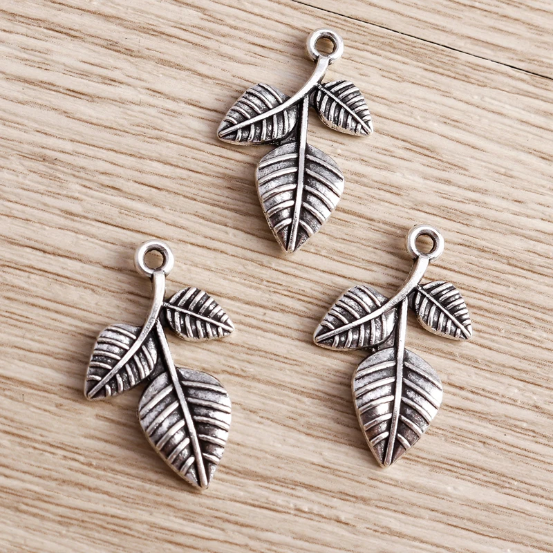 Tusember 20 Stück Legierungs-Pflanzenanhänger, Metall-Blatt-Blumen-Baum-Charms für Schmuckherstellung, Ohrringe, Halsketten, DIY-Armband-Zubehör – Detail 15