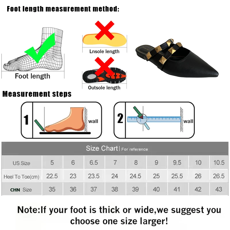 Fashion Rivet Women Flats Mules Slippers Shallow Footwear 2024 Spring Pointed Toe Female Sandals Outdoor Slides Ladies Shoes