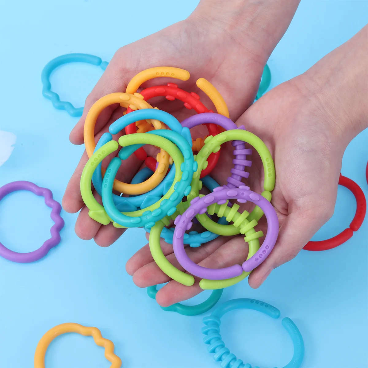 24pcs Baby Teether Rings Infant Hand Grips Stroller Car Seat For 3 Months+ Newborn Teethers Rattle Links