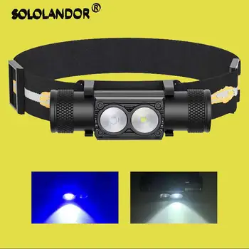 Mini lampe de poche USB de type C à haute puissance pour la pêche, lampe de sauna à LED blanche et bleue, lampe de poche pour attraper du poisson, torche frontale, 18650