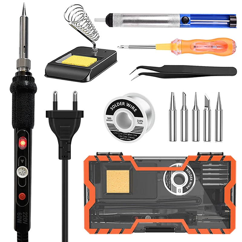 

60W Electric Soldering Iron Kit 12 Pieces Set for Electronics Soldering Iron Set Adjustable Temperature 110V 220V Tool Kit