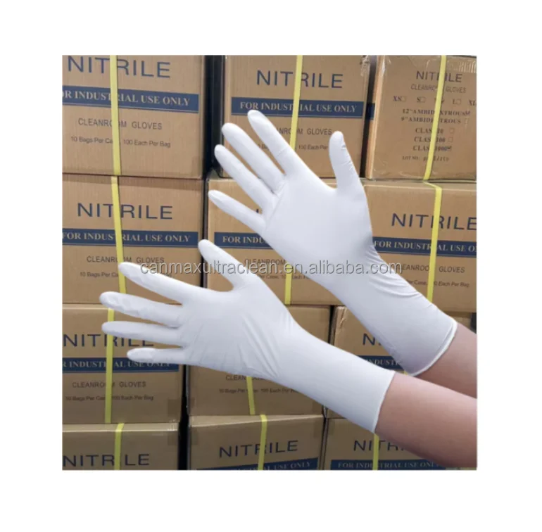 5個入り-4mil-rohs認証-高品質-指先に優しい-テクスチャ加工-ダストフリー-クリーンルーム用-12インチ（300cm）-ホワイトブルー-作業用-rohs認証-工業用ニトリル手袋